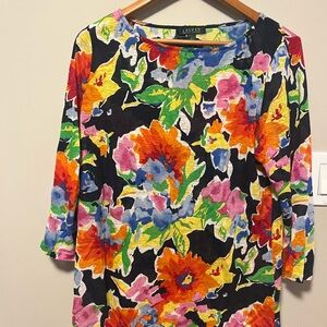 Ralph Lauren Orange Yellow 3/4 Sleeve Graphic Blouse